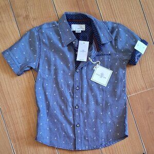 Craft & Flow boys size 5/med blue and white anchor patterned button up shirt